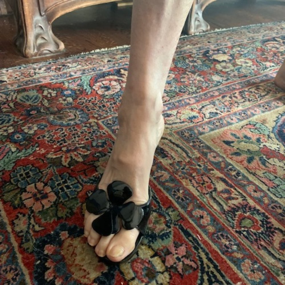 Robert Clergerie Black Patent Leather Floral High Mule Sandals 6